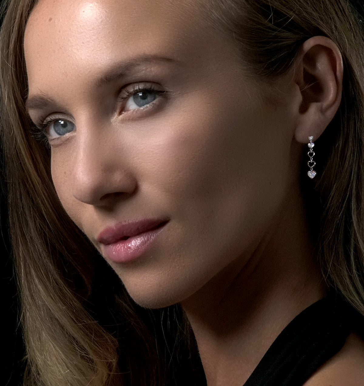 Stellato Collection Drop Diamond Heart Earrings in 9K White Gold